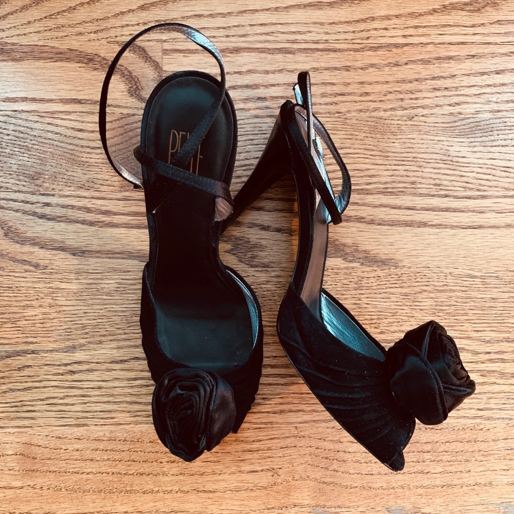 Pelle Moda Black Suede and Silk Sandal/Heels